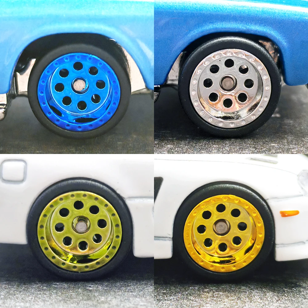 1/64 Wheels with Detachable Slick Rubber Tires Circular Spoke for Toy Model Diecast Cars Refiting Parts for Hotwheels (5 Sets)