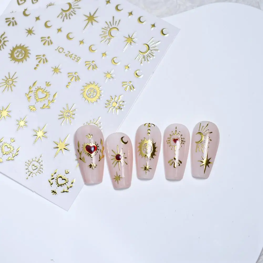 Unique Pattern Nail Art Stickers Vibrant 3d Nail Art Decals Star Heart Moon Sun Patterns Self-adhesive Stickers for Unique Nail