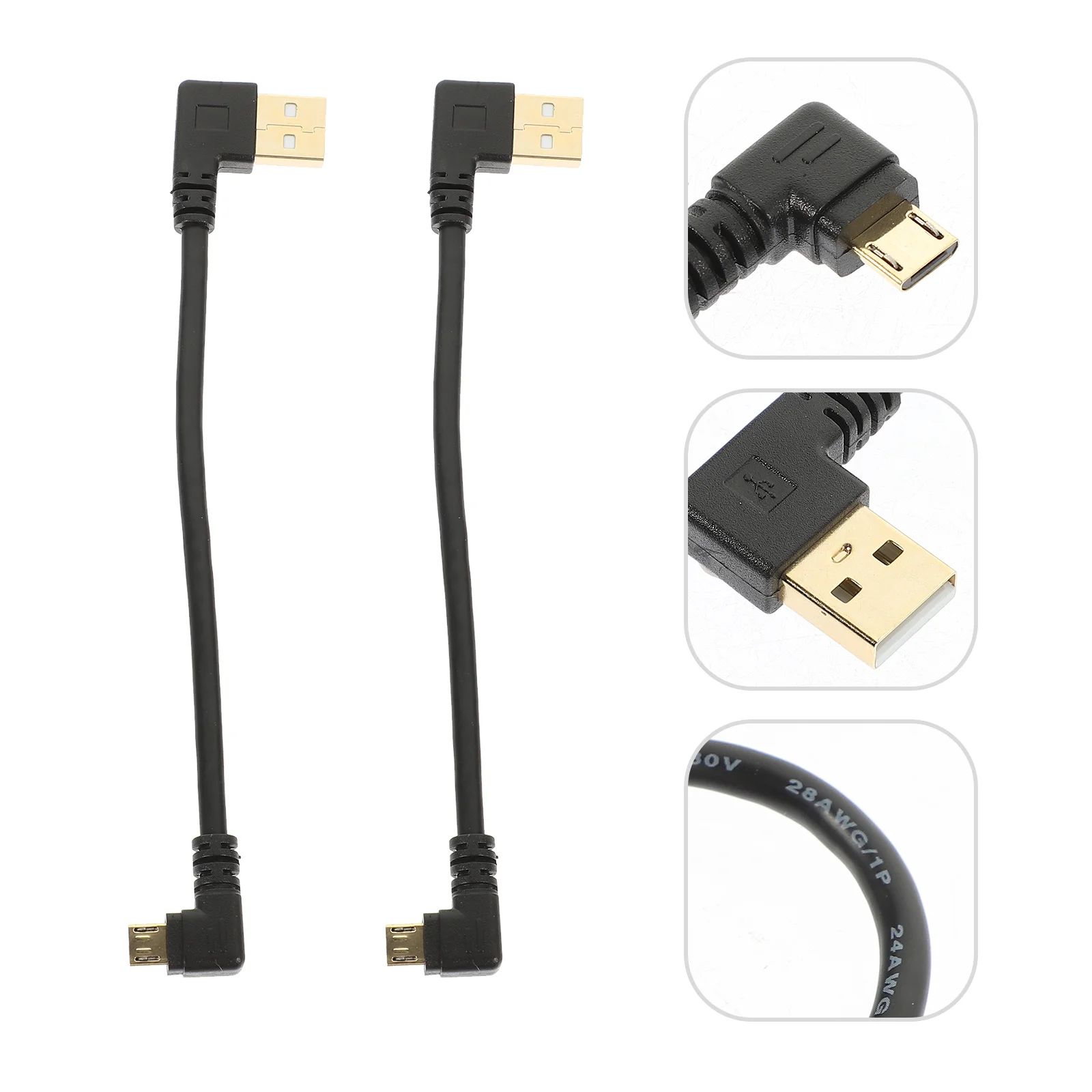 3 Pcs Micro USB Cable 90 Degree to Charging Mini Miniature Gold Plated Zinc Alloy Right Angle