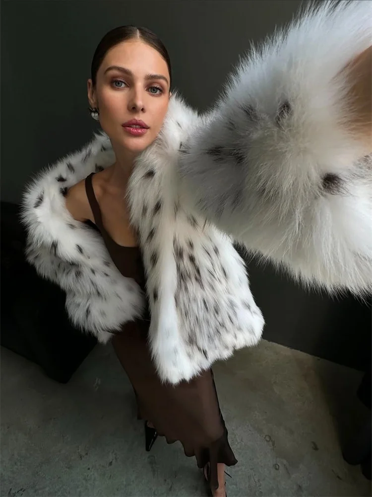 Tossy Leopard Printed Fur Feather Overcoat For Women Winter Loose Contrast Luxury Casual Streetwear Female Fur Feather Coat 2025