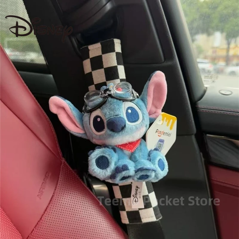 

Lilo and Stitch Disney Seat Belt Shoulder Cover Kawaii Cartoon Anime Embroidery Printed Accessories Car Pendant Bag Pendant Gift