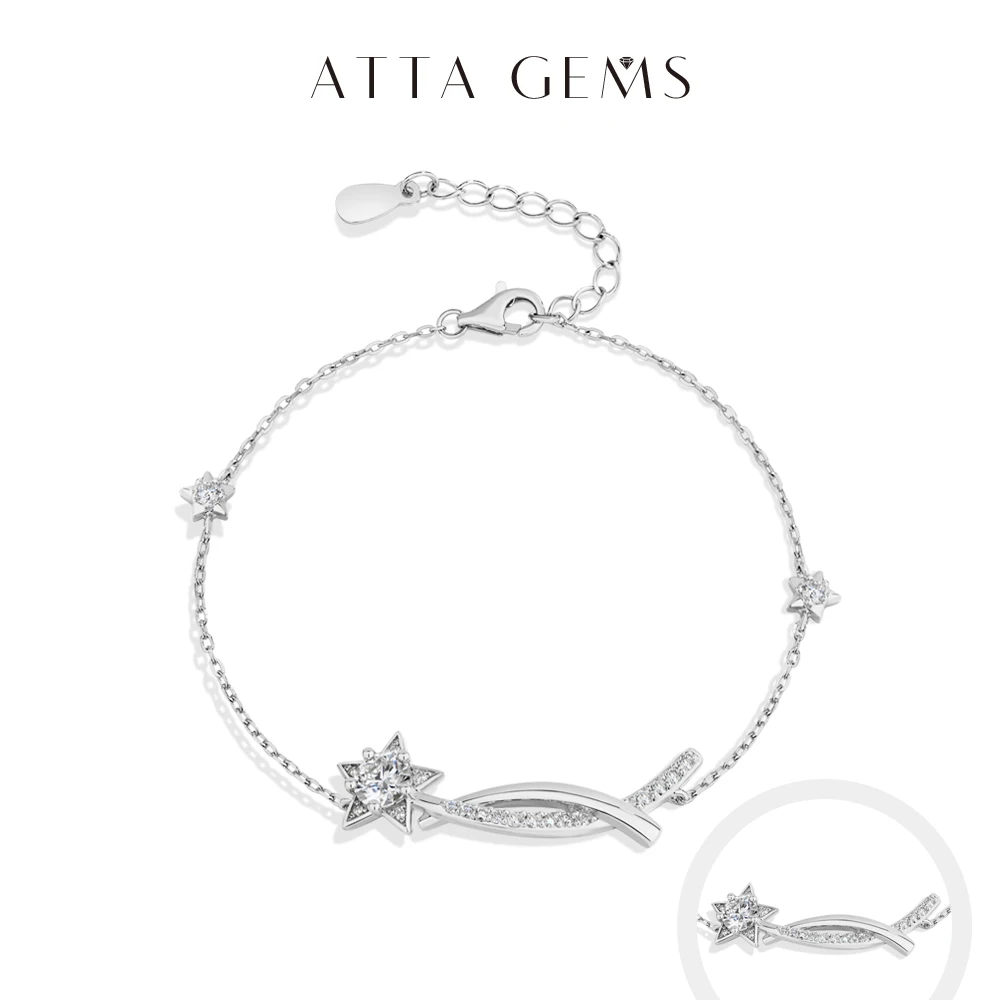 

ATTAGEMS 0.5CT Moissanite Star Bracelets for Women 925 Silver 18k Gold Plated Adjustable Bracelet 16+3cm Cute and Petite Jewelry