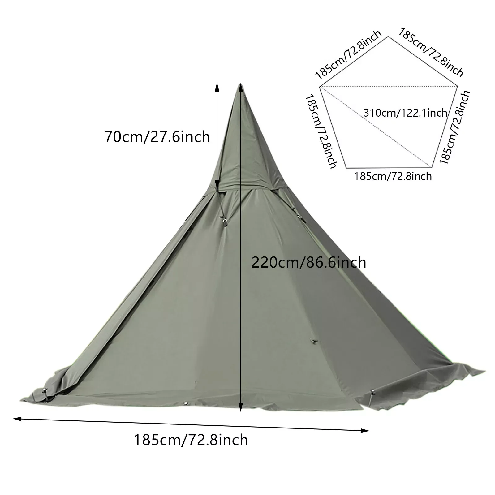 Tenda da campeggio all'aperto, tenda per tipi, tenda impermeabile per escursioni a 4 stagioni e 2 ante, tenda verde da esterno traspirante