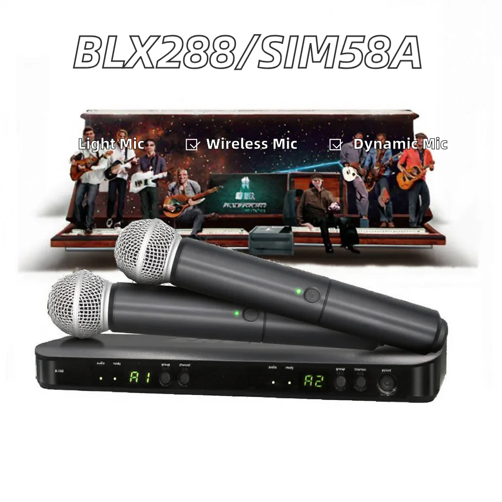 

BLX288/SIM58a Dual Vocal Professional Wireless System Two Dynamic Cardioid ABS Lightweight Handheld Microphones