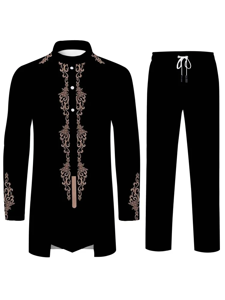 男性用ツーピーススーツ,3Dプリントのゴージャスな服,イスラム教徒の服,日常のパーティーウェア,中東のファッション,2025