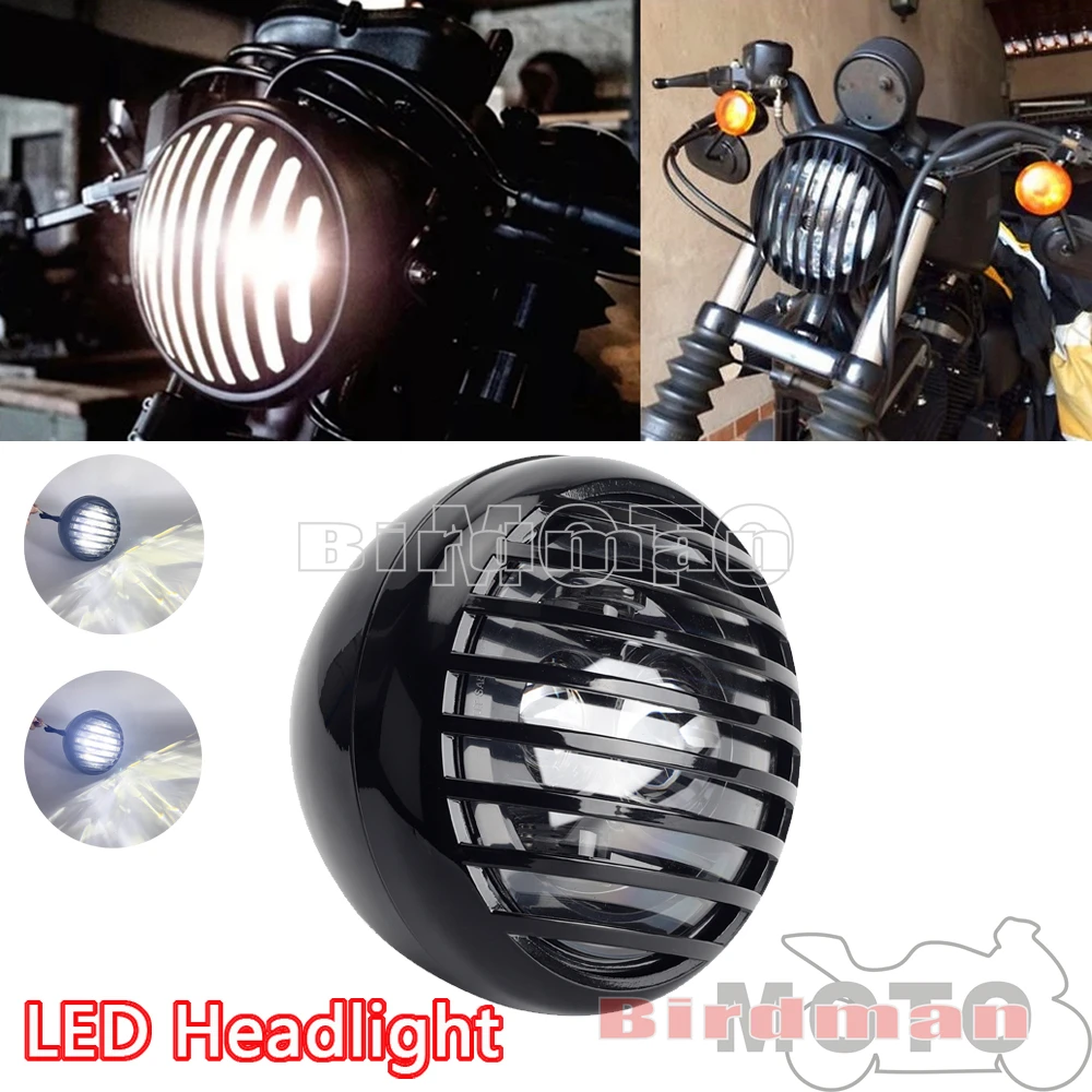

Motorcycle Retro Headlight Cafe Racer Prison Grill Side Mount Front Head Lamp For Harley Dyna Honda Yamaha Suzuki GN125 Kawasaki