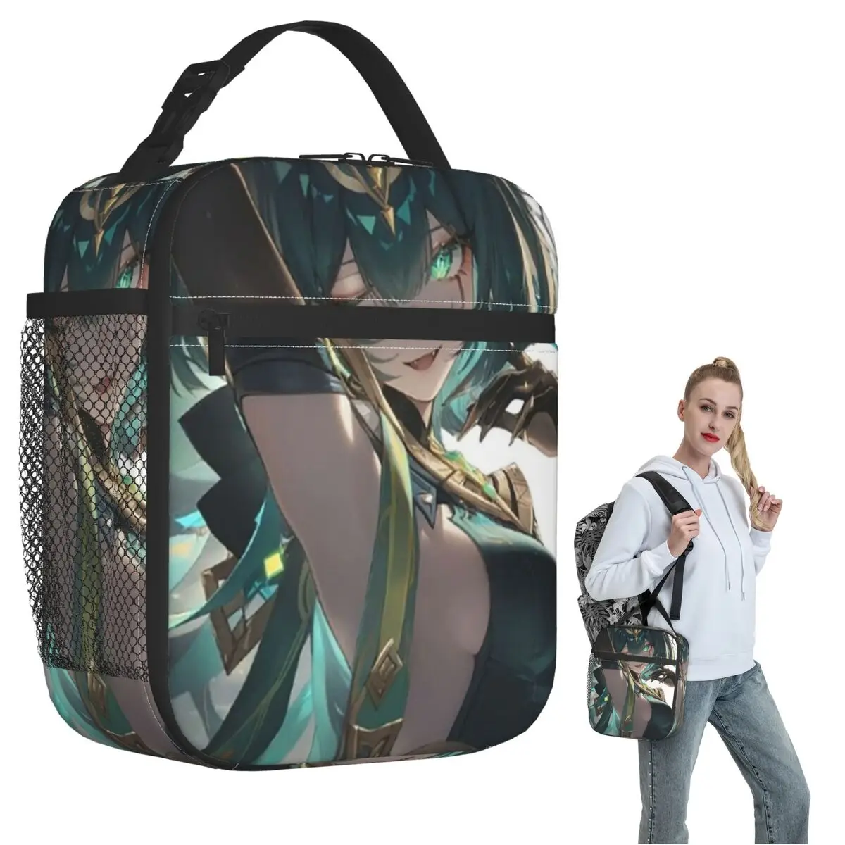 Genshin Impact Nefer Armpit Leak Insulated Lunch Bag for Women Children Portable Food Boxes Thermal Lunch Box Tote