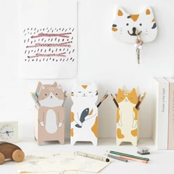 Cute Cat Pencil Holder Organizer Home Stationery Cosmetic Brush Desktop Accessories for Student School Storage Office Supplies