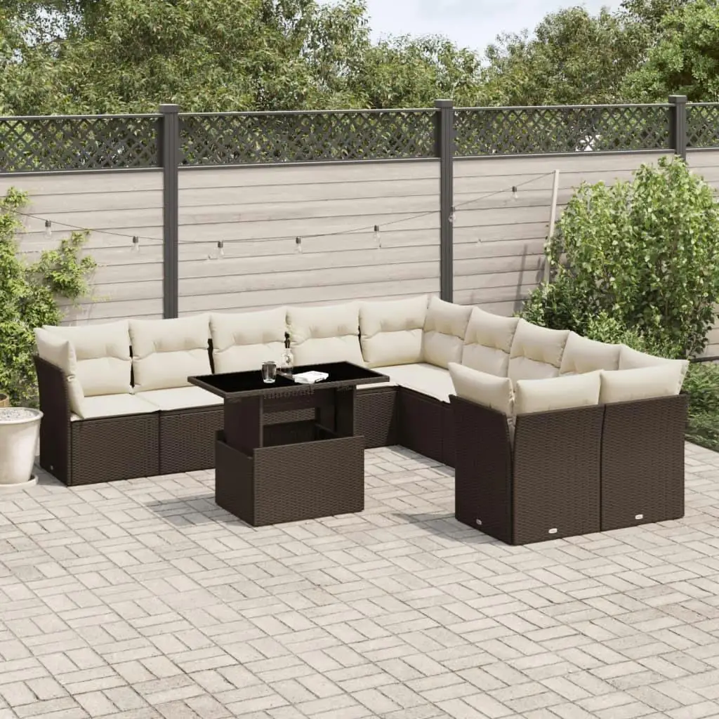 

Cozy Outdoor Brown and Cream White Garden Sofa Set for Patio Deck or Balcony Furniture