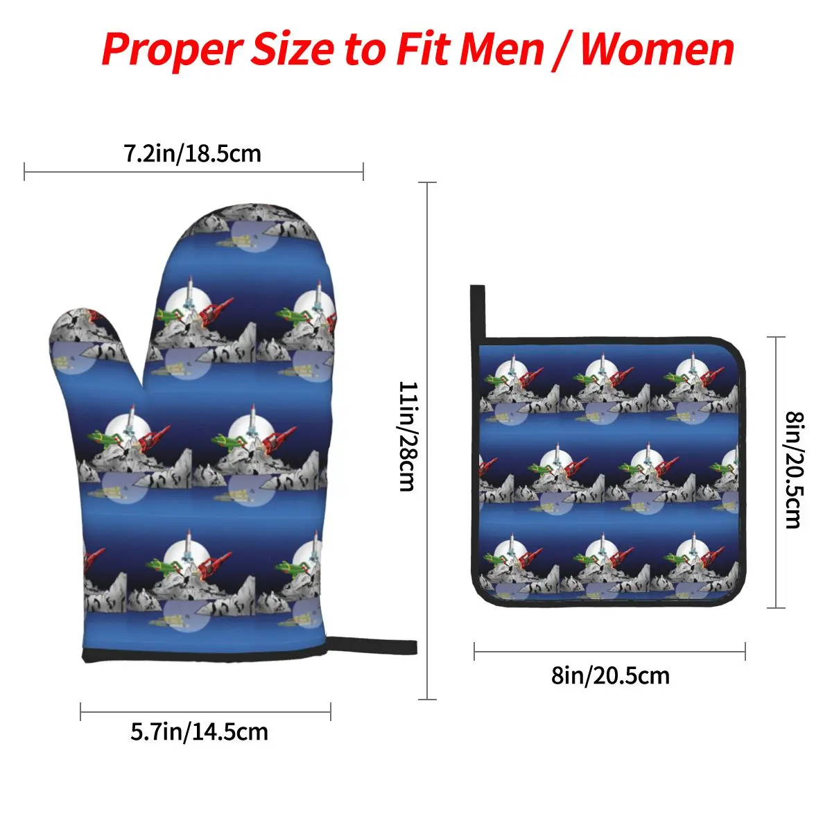 Thunderbirds Tracy Island Oven Mitts and Pot Holder Sets of 4 for Baking Kitchen Cooking Grilling Resistant Non-Slip Gloves