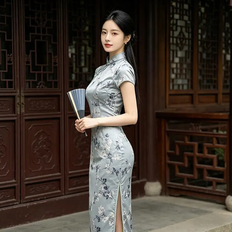 Modified Qipao Dress for Mature Women Slim Figure-Flattering Elegant Daily Commute Party Formal Chinese Style Banquet Gown