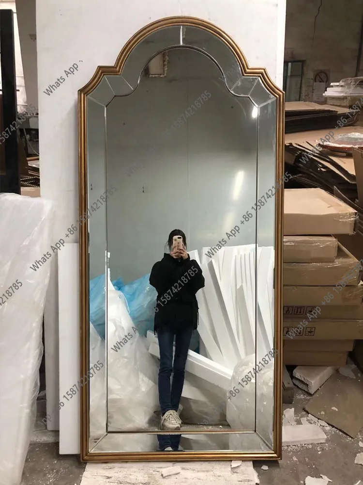 VB Arched Full-length Mirror Porch Living Room Large Mirror Custom Upper Wall Bedroom Full-body Mirror New Chinese-style Medieva