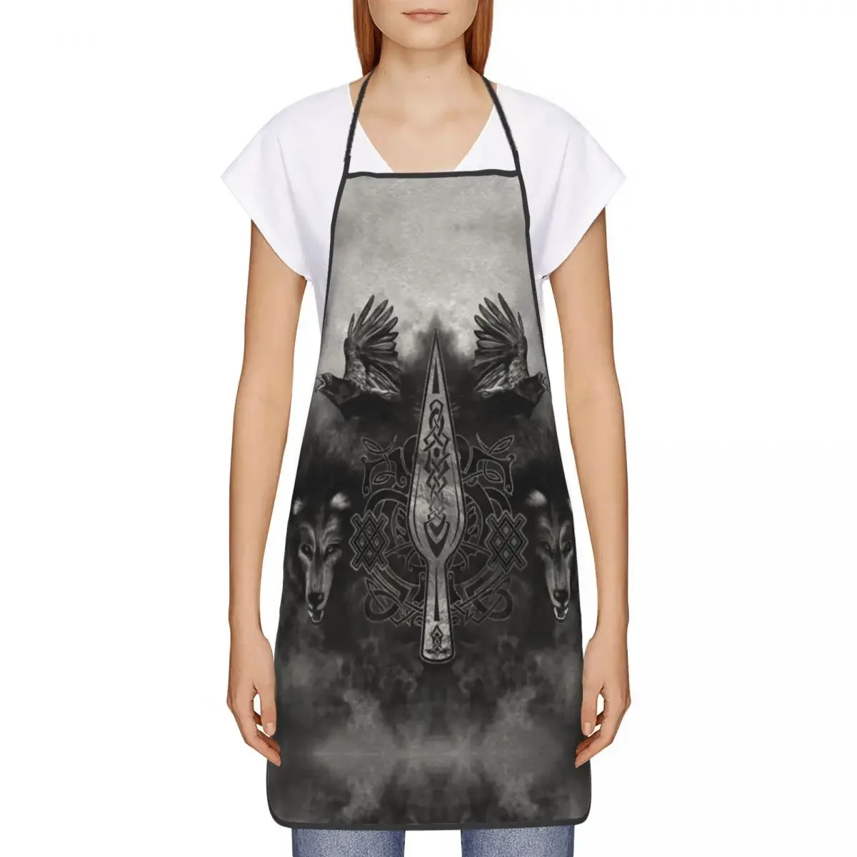 Custom Bib Gungnir Spear Of Odin Aprons Men Women Adult Chef Kitchen Cooking Valhalla Viking Norse Wolf Tablier Cuisine Painting