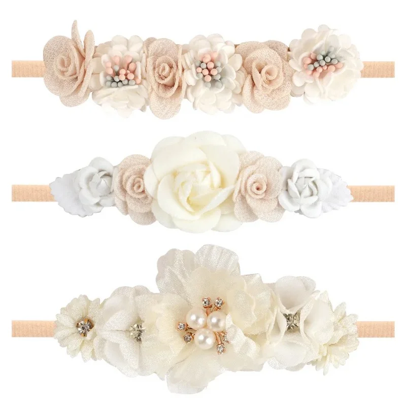 Cross Border Beige Imitation Flower Baby Hair Band Pure Handmade Exquisite Little Flower Princess Headband Style Girl Hair Ring