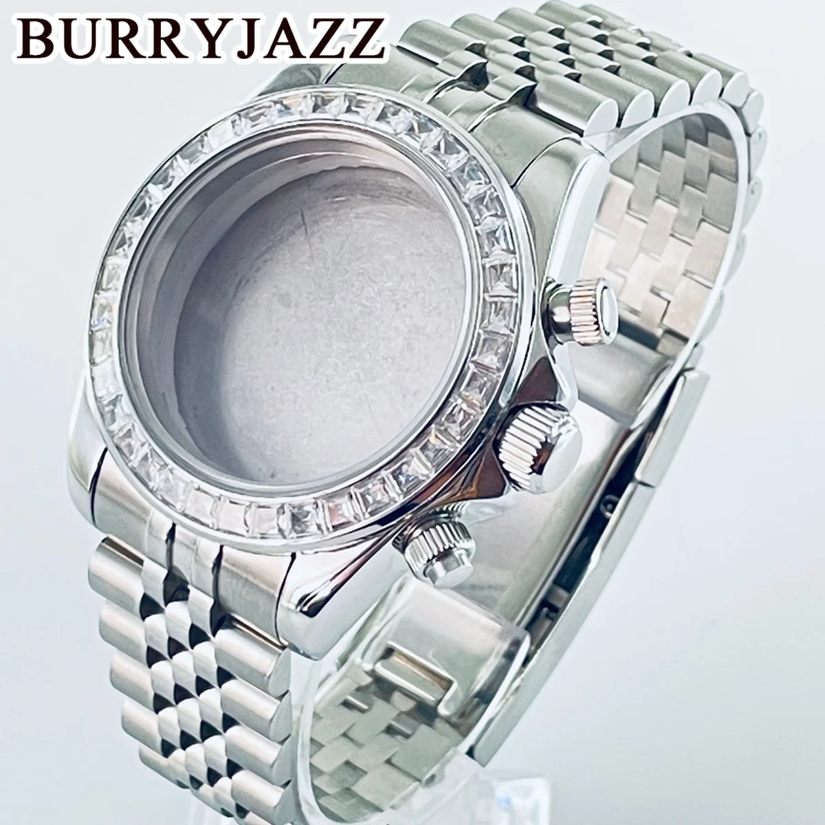 

BURRYJAZZ 40 мм подходит для VK63 VK63A кварцевый механизм серебряный бриллиант керамический стальной безель сапфировое стекло корпус часов аксессуары