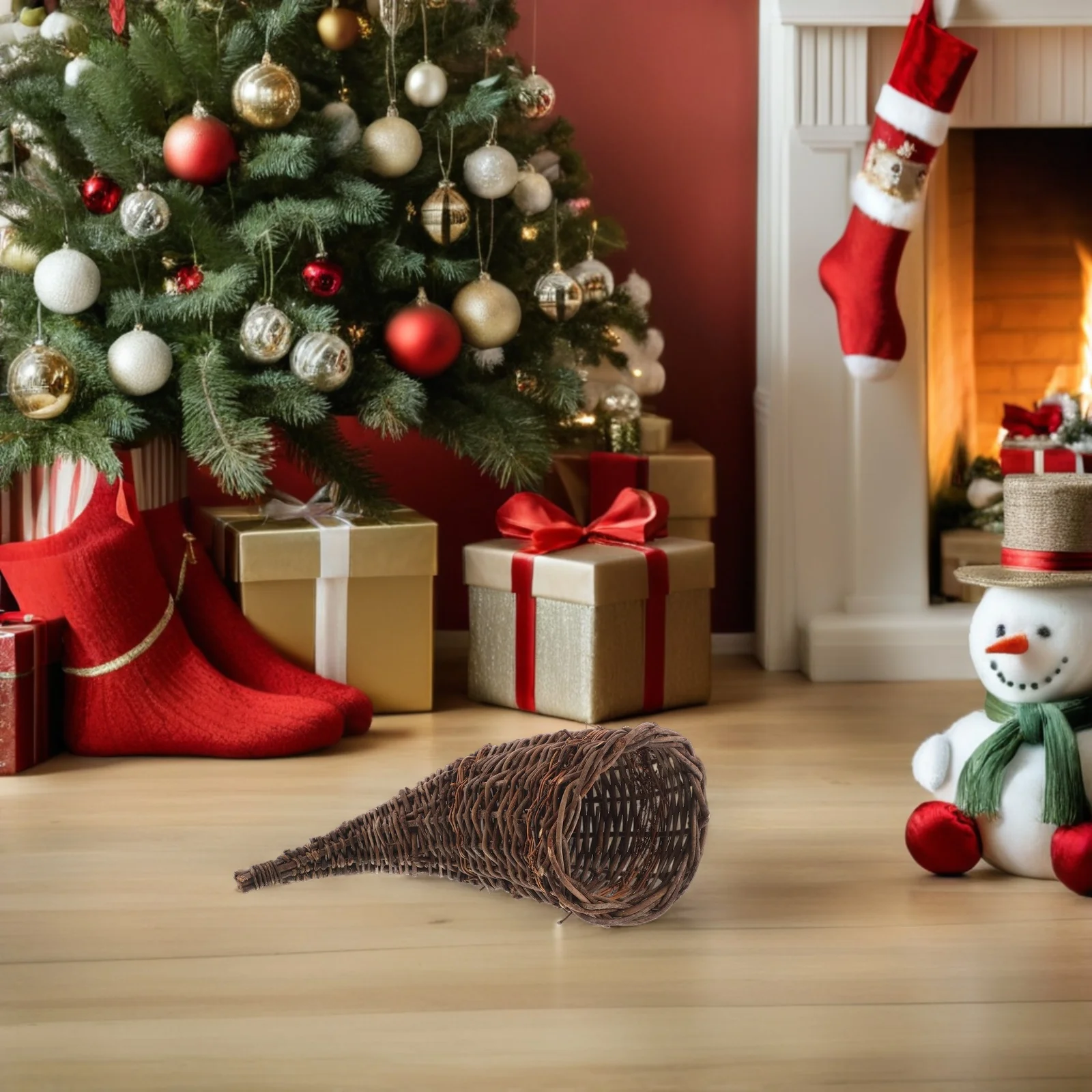 

Christmas Woven Decorative Basket: Handwoven For Thanksgiving Autumn Decoration Wall Flower Vase Indoor Holder