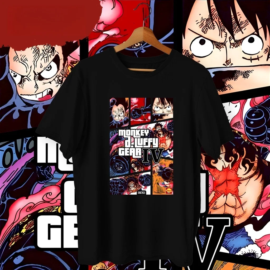 Camiseta de algodón con estampado de Anime One Piece Monkey D. Luffy Gear 4, ropa Harajuku de verano para hombres y mujeres, camiseta informal de moda