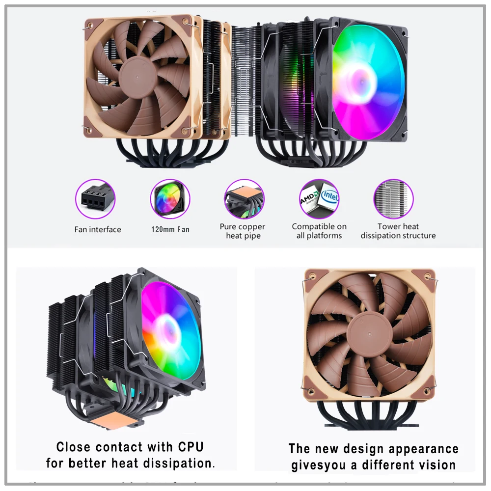 IWONGGOU-CPU Cooler com 6 Heatpipes, TDP, 240W, Ventilador RGB, Processador X99 Xeon, Intel LGA 1700, 2011, 1200, 1150, X79, AM3, Am4