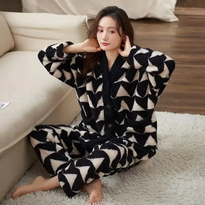 

Women's Clothing Pajamas Winter Thicken Keep Warm Comfortable At Home Outdoors Fashion Loose Exquisite Cute Sleep Long Sleeves