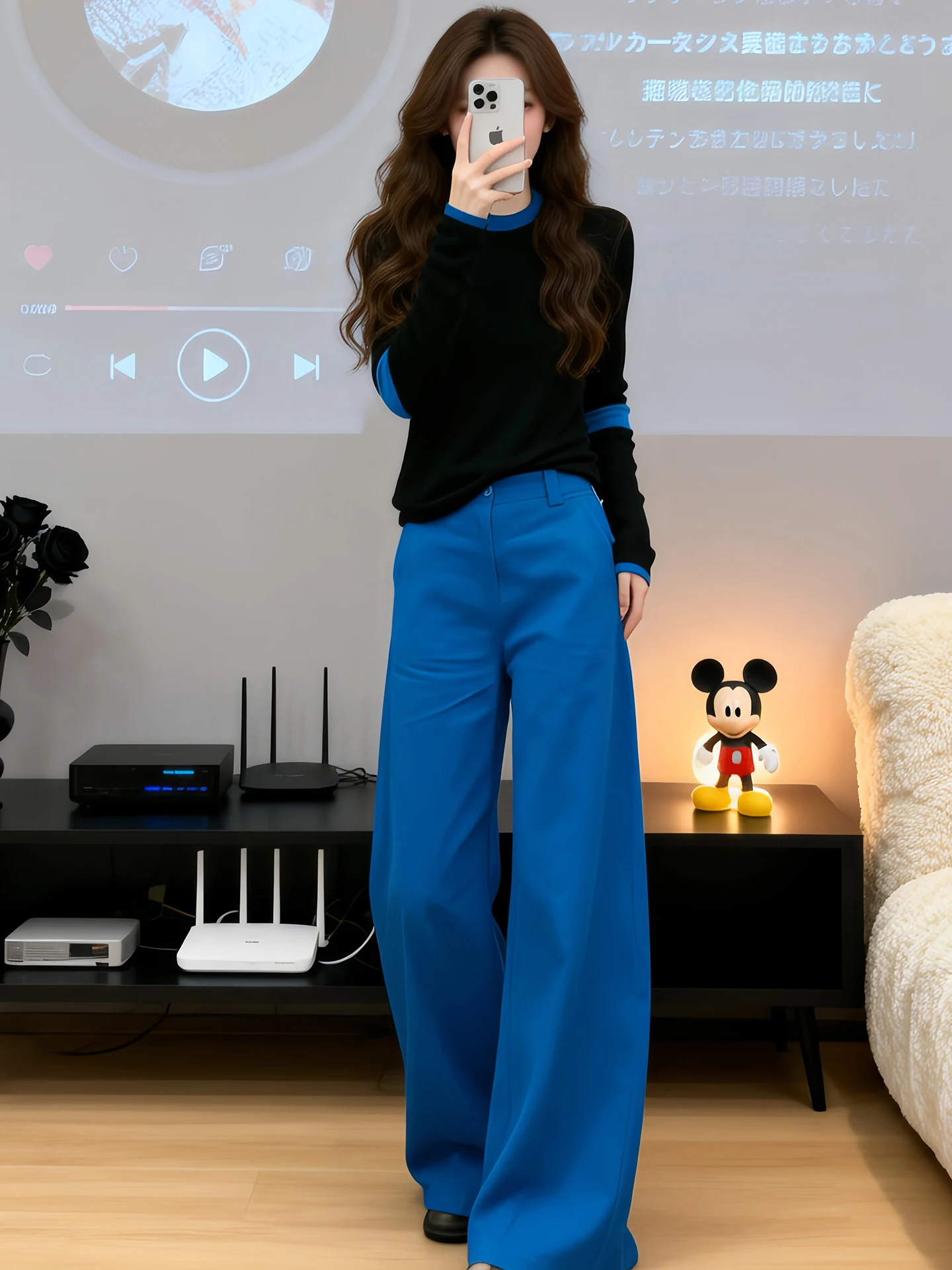 

Chic Korean Style Color Block Straight Leg Pants And Top Set Women's Fashion Spring Autumn Two Piece Suit High Waist T-Shirt