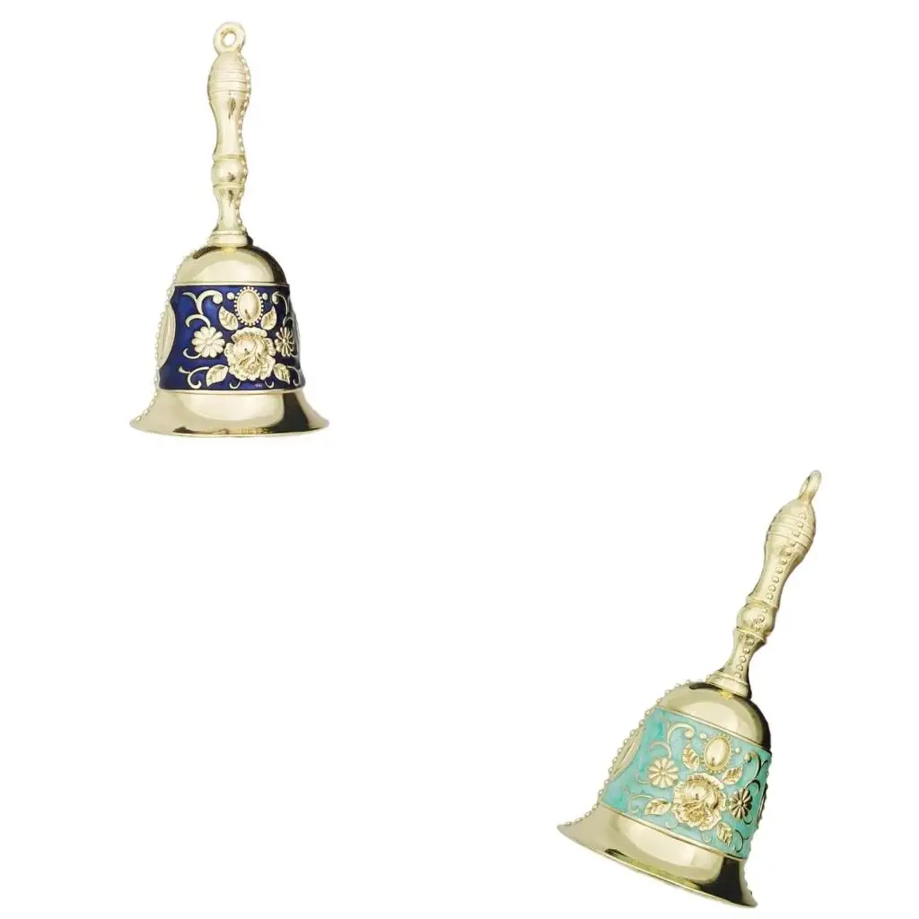 Q39E Vintage Metal Teas Hand Bells, Service Handbell Dinner Bells Loud Call Handbell