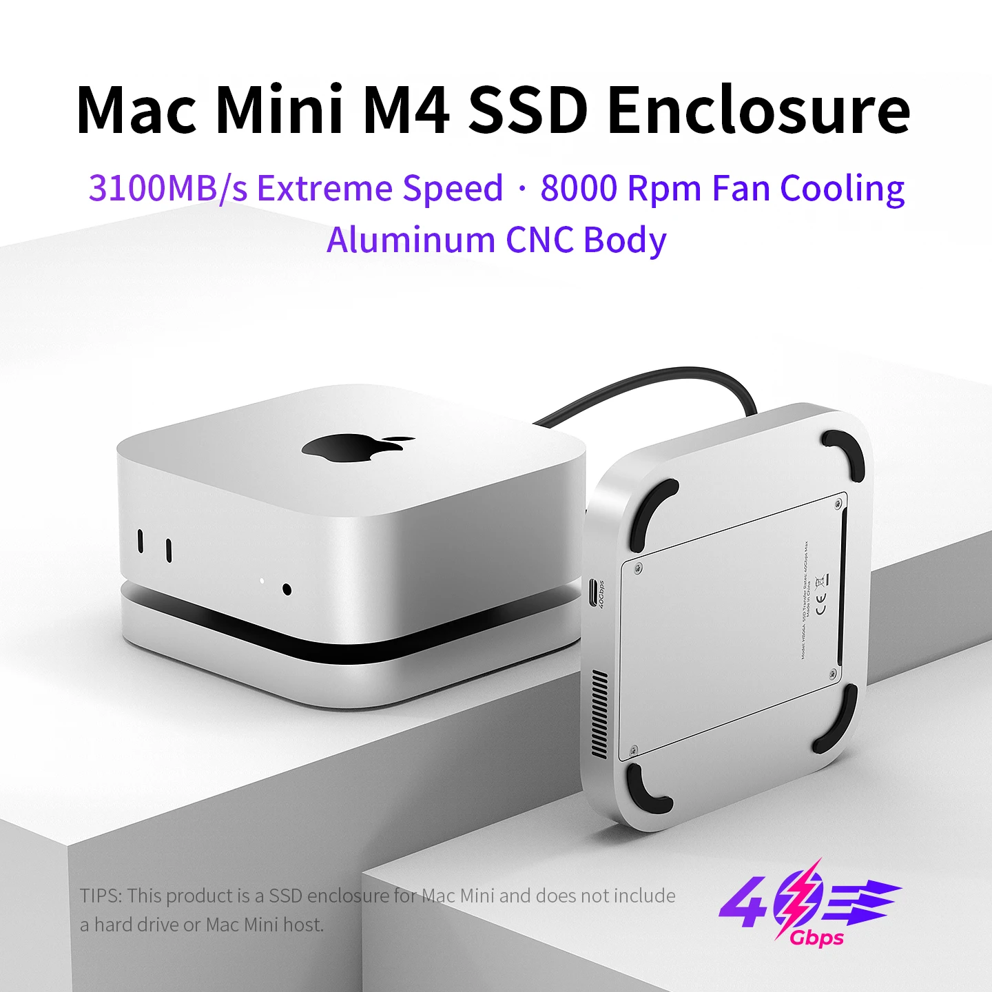 

40Gbps M.2 NVMe SSD Enclosure for Mac mini M4, Supports 1TB/2TB/4TB/8TB SSDs, Compatible with Mac series with Thunderbolt 4 port