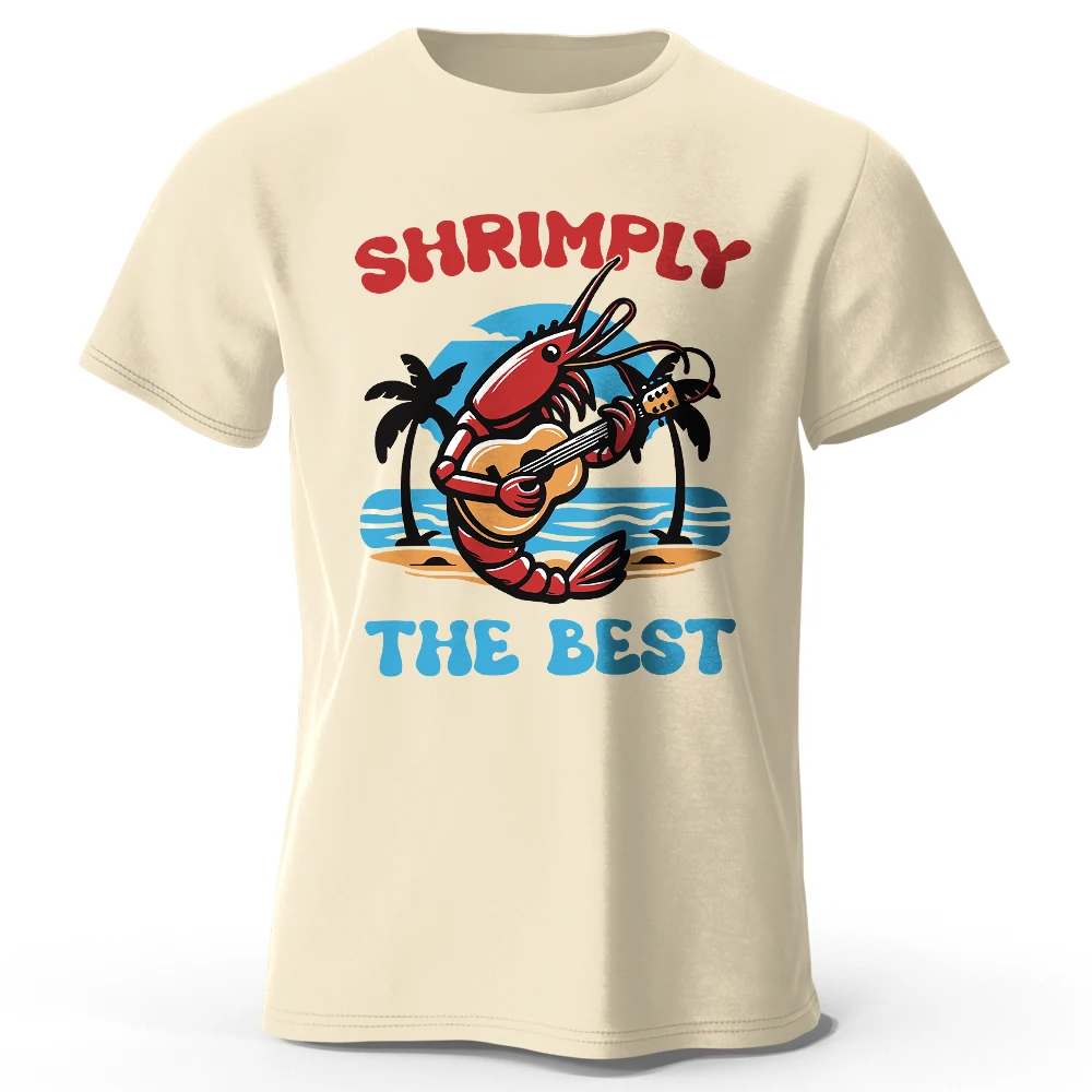 Camiseta estampada Shrimply The Best para hombre, camisetas gráficas Punny de gran tamaño 100% algodón para mujer, Tops de verano, ropa de calle náutica