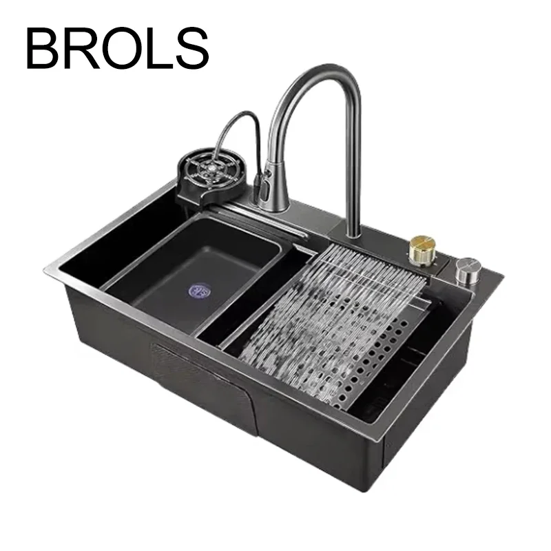 

Кухонная мойка с водопадом, черная кухонная мойка из нержавеющей стали, многофункциональная раковина для фермерского дома или кухонной столешницы