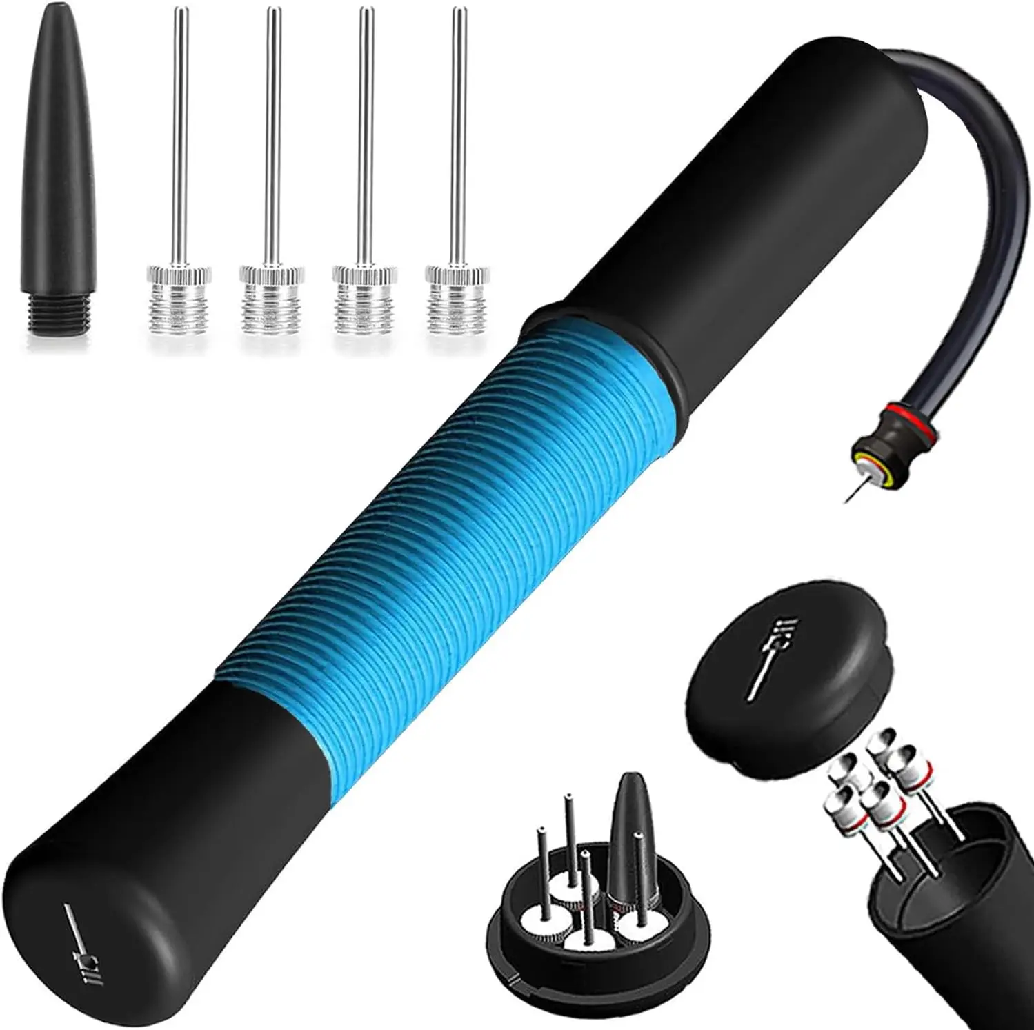 

Ball Pump with Needle Storage, Never Lose Pins, Extendable Cable for Basketball, Soccer, Volleyball, Rugby