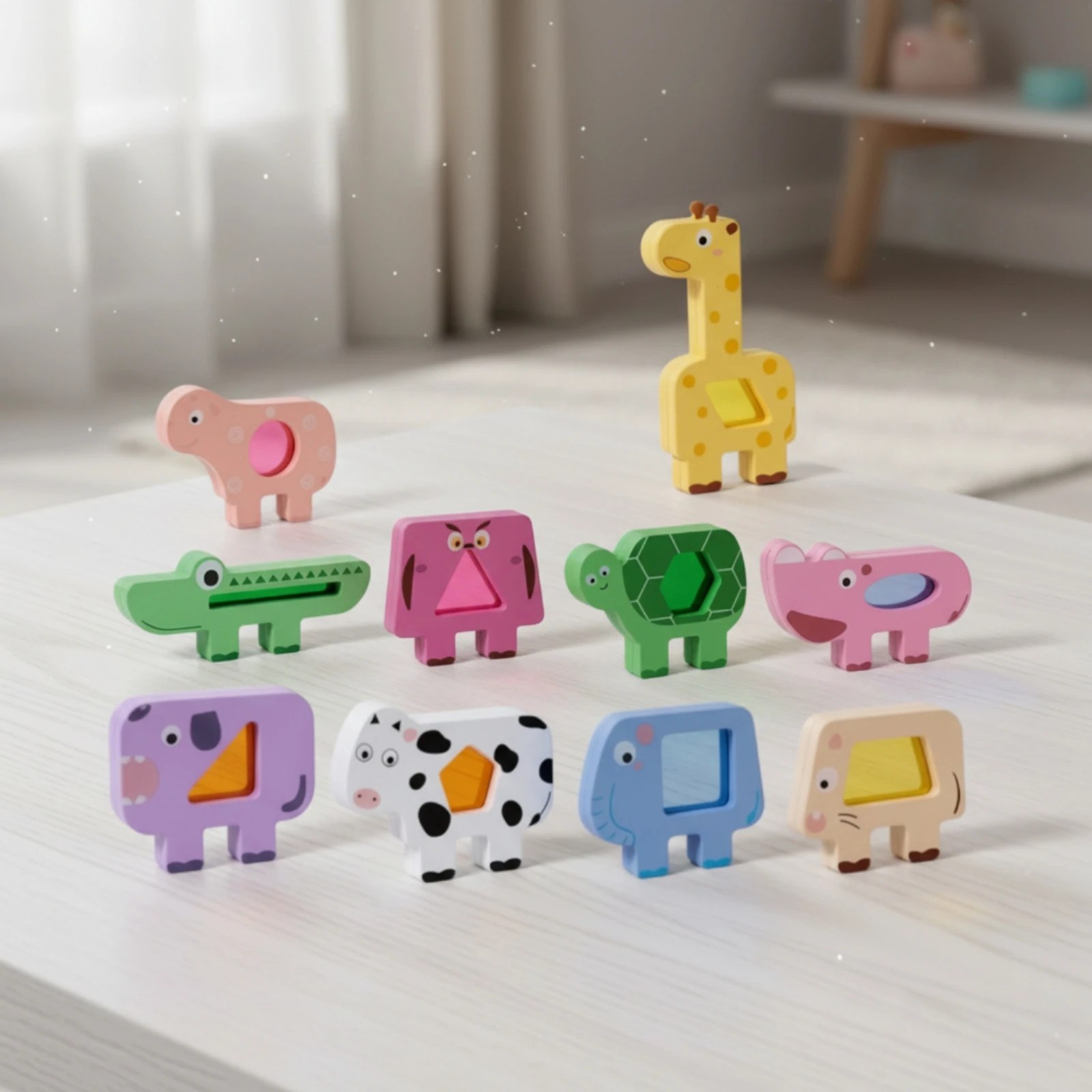 10 Pieces Wooden Animal Stacking Puzzle Toddler-Friendly Animal Stacking Game Wooden Balancing Blocks Rounded Edges Balance Game