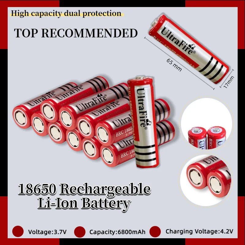 

Hot 3.7V 18650 6800mAh Rechargeable Lithium Battery for LED Flashlight Headlamp Laser Light Torches Long Lasting High Capacity