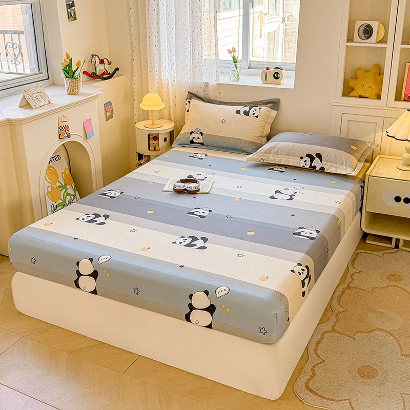 100% Cotton Fitted Bed Sheets Cute Panda Printed Sabanas Cama Matrimonial Single/Queen/King Size Bed Sheet Ençol De Cama De Casa