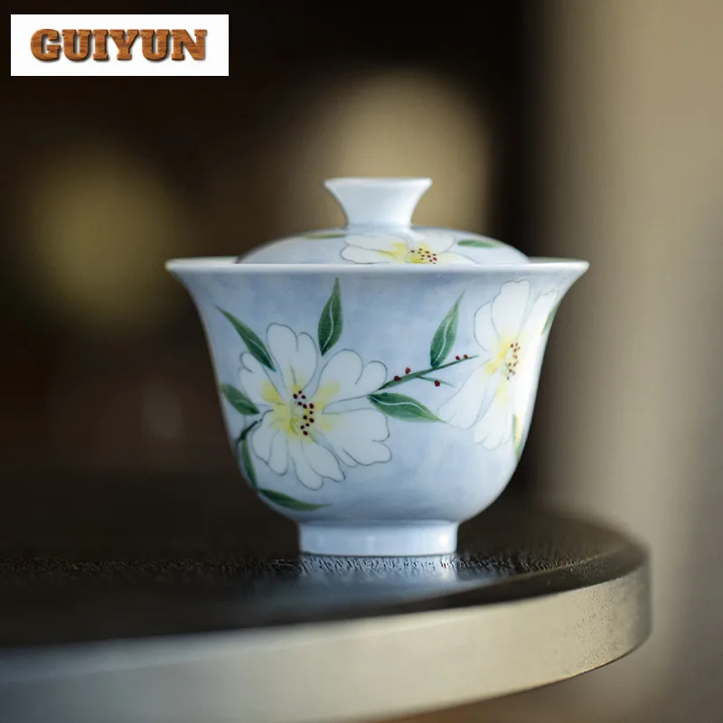 

125 мл ручная роспись чернил синий цветок тонкий корпус Gaiwan ретро чайная вареная чайная чаша с крышкой комплект чая пивоваренная крышка чаша для чая
