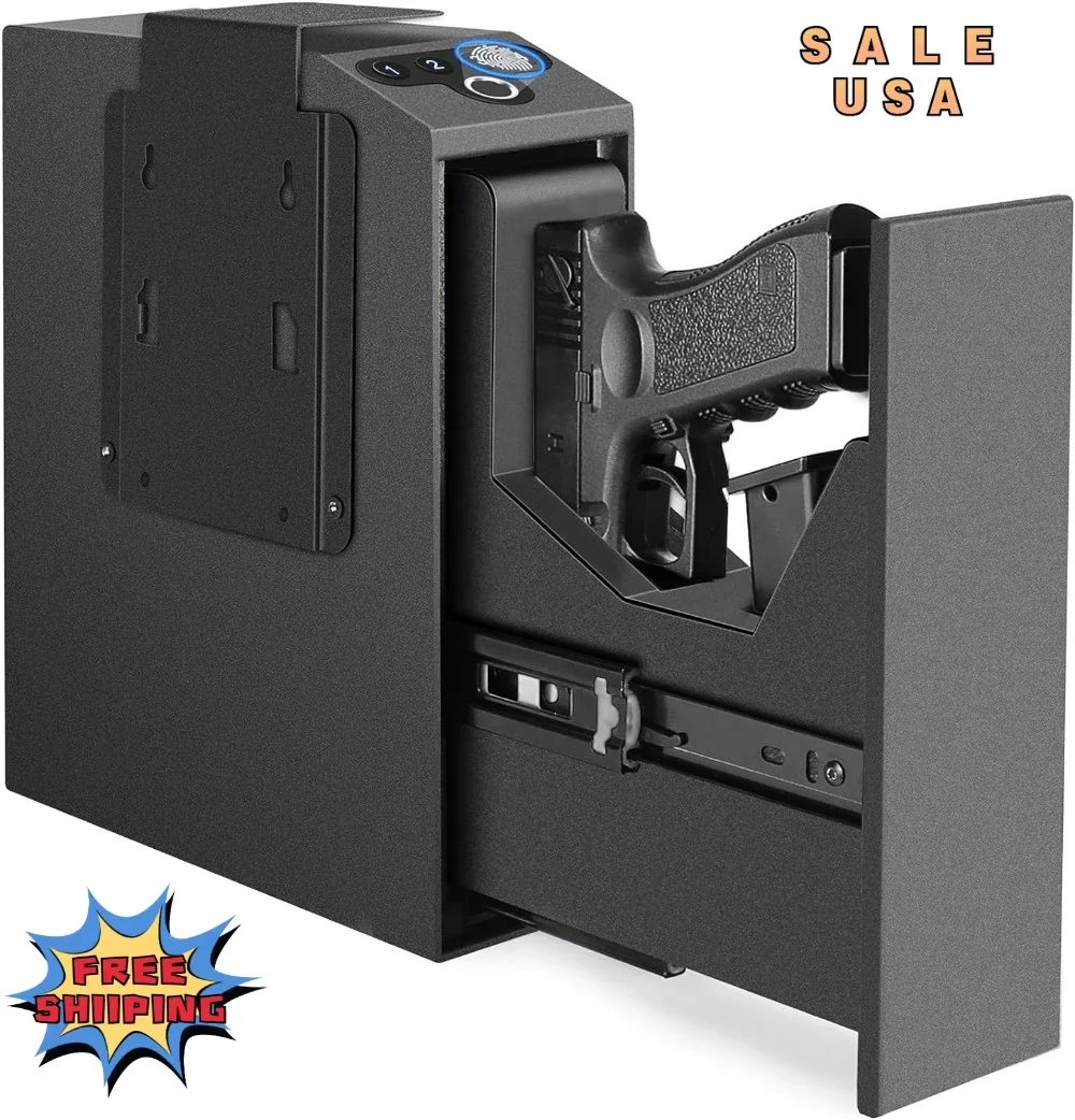 Biometric Slider Handgun Gun Safe for Nightstand, Desk, Bed Side,Truck - Auto Sliding Door Hand Gun Safe for Pistol