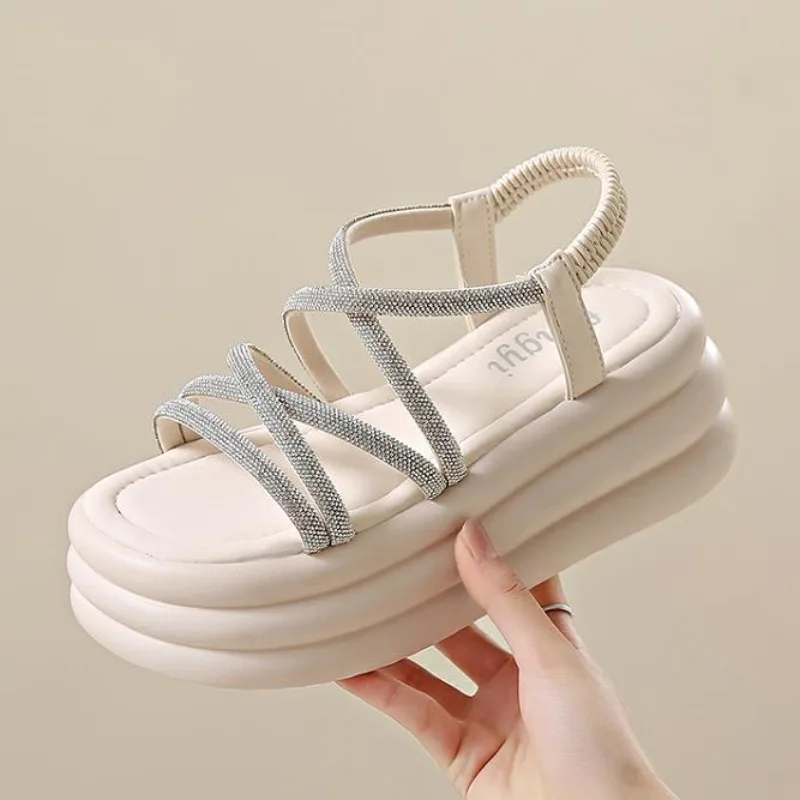 7CM Open Toe Crystal Sandals Women Summer Platform Shoes High Heels New Casual Shoes Student Dress Beach Slippers Mujer Zapatos