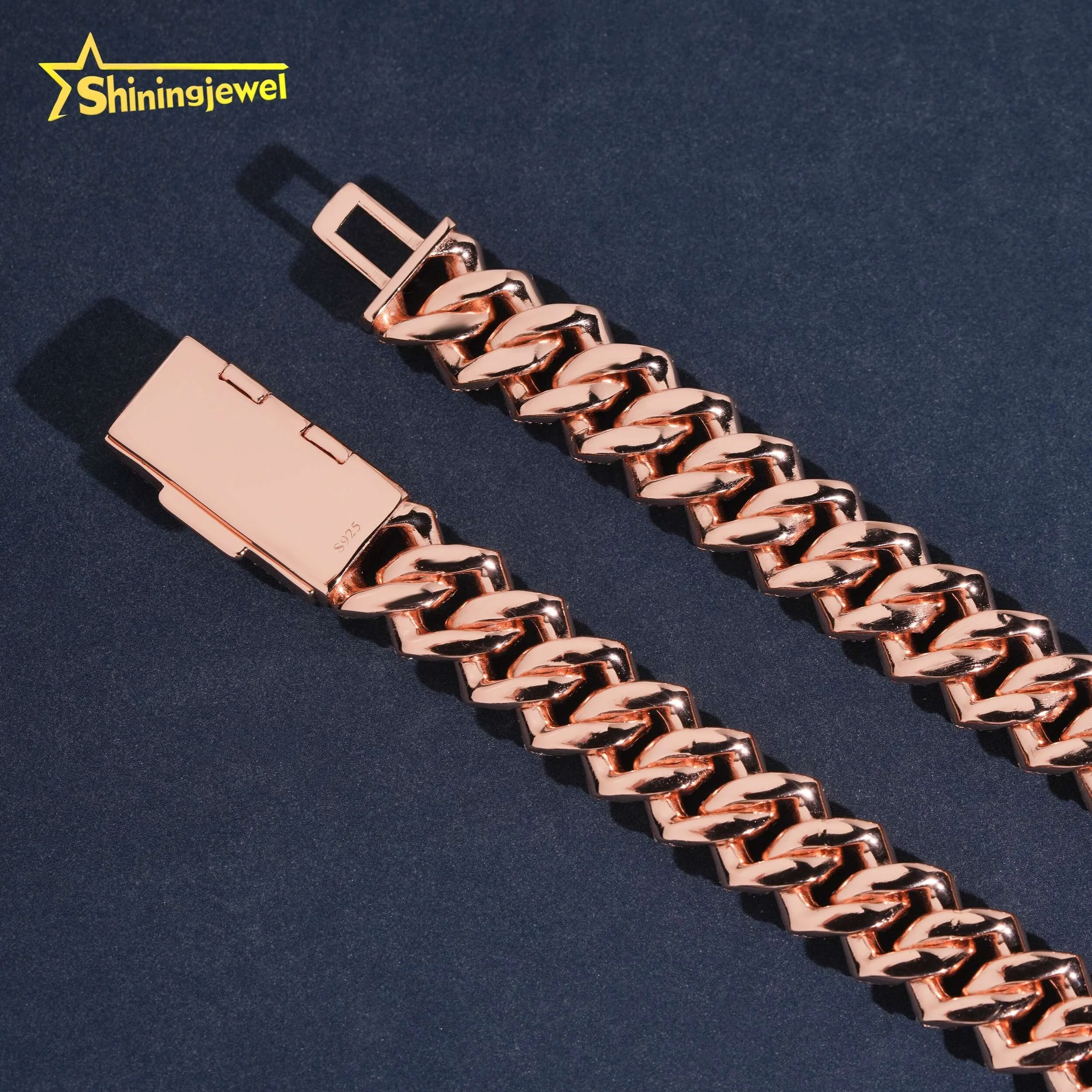 Hip Style Rapper Hop Mens Iced Out 16mm Baguette 925 Sterling Silver Rose Gold Moissanite Cuban Link Chain..