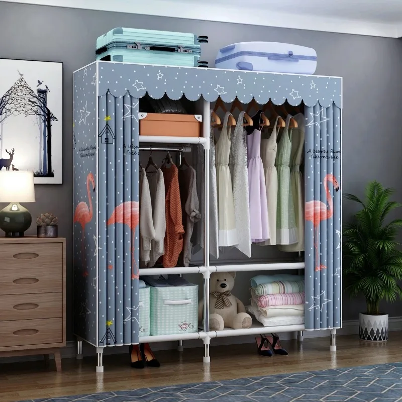 Home Bedroom Clothes Storage Bedroom Furniture Fabric Wardrobe Easy Assembly Thick Steel Tubes Sturdy Durable Singles Couples
