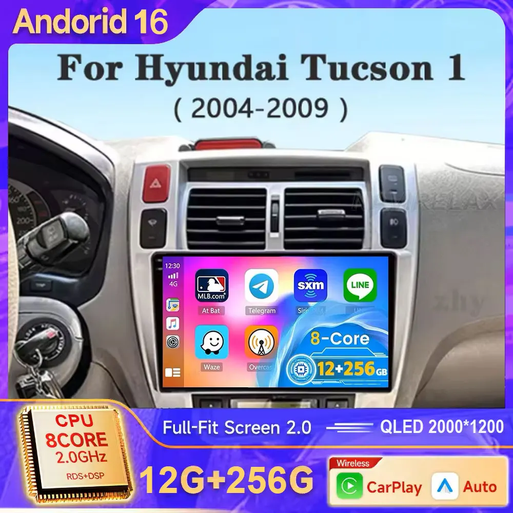 Android 16 For Hyundai Tucson 1 2004-2009 LHD 2K QLED Stereo Car Radio Multimedia Video Player GPS AI Voice 4G CarPlay Head Unit