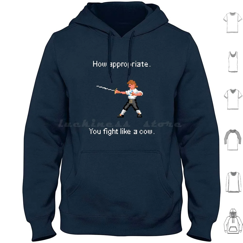 How Appropriate. You Fight Like A Cow. Hoodies Long Sleeve Monkey Island Game Retro Pixelart 8bit 16bit Arcade Vintage