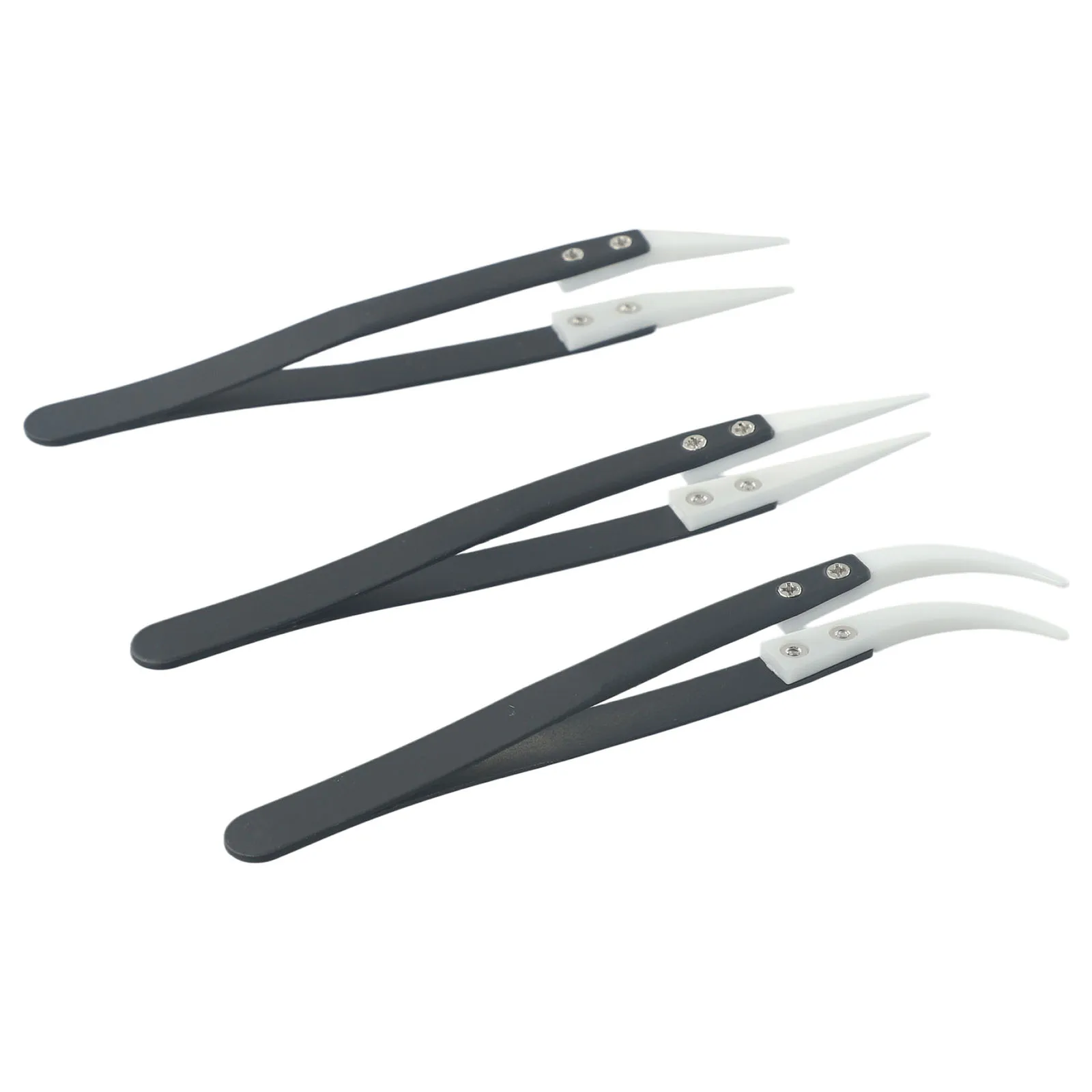 3Pcs Anti-Static Reverse Ceramic Conductive Curved Straight Hand Tweezer Stainless Steel Electronic CIigarette Heat Resistant