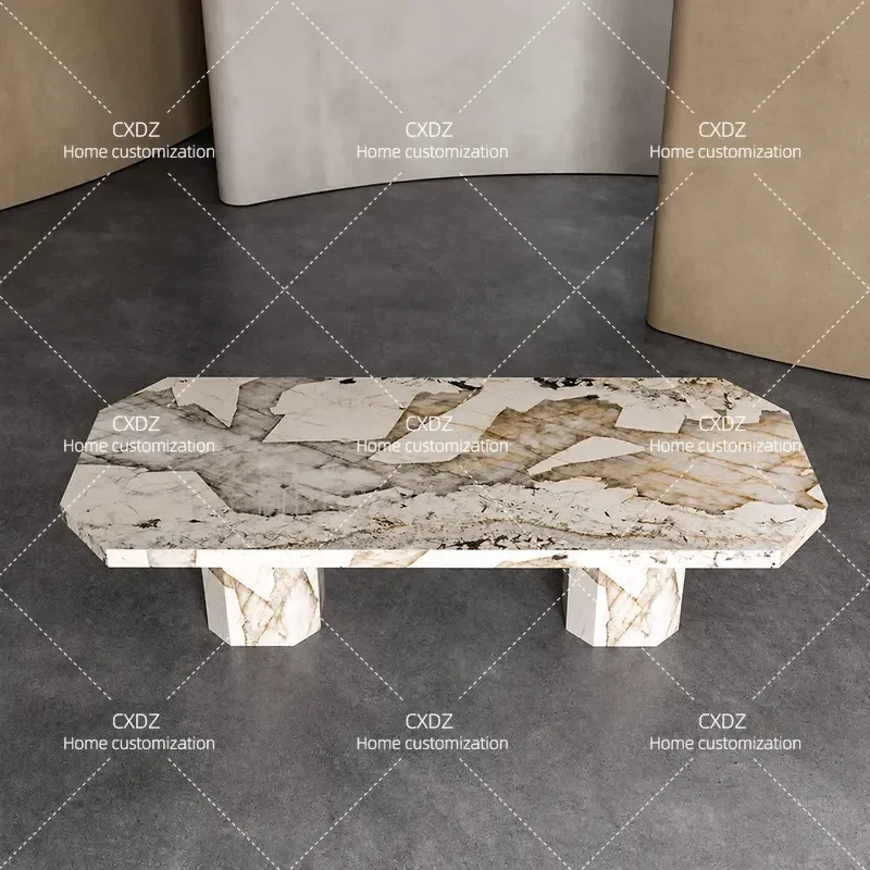 Natural Marble Rectangular Dining Table Household Light Luxury High End Negotiation Table Minimalist Style