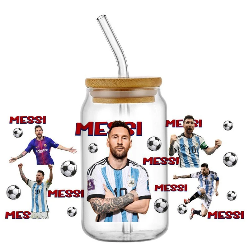 Miniso Popular football stars pattern uv dtf cup wrap Transfer Sticker Waterproof Transfers Decals For 16oz Glass Cup Wrap