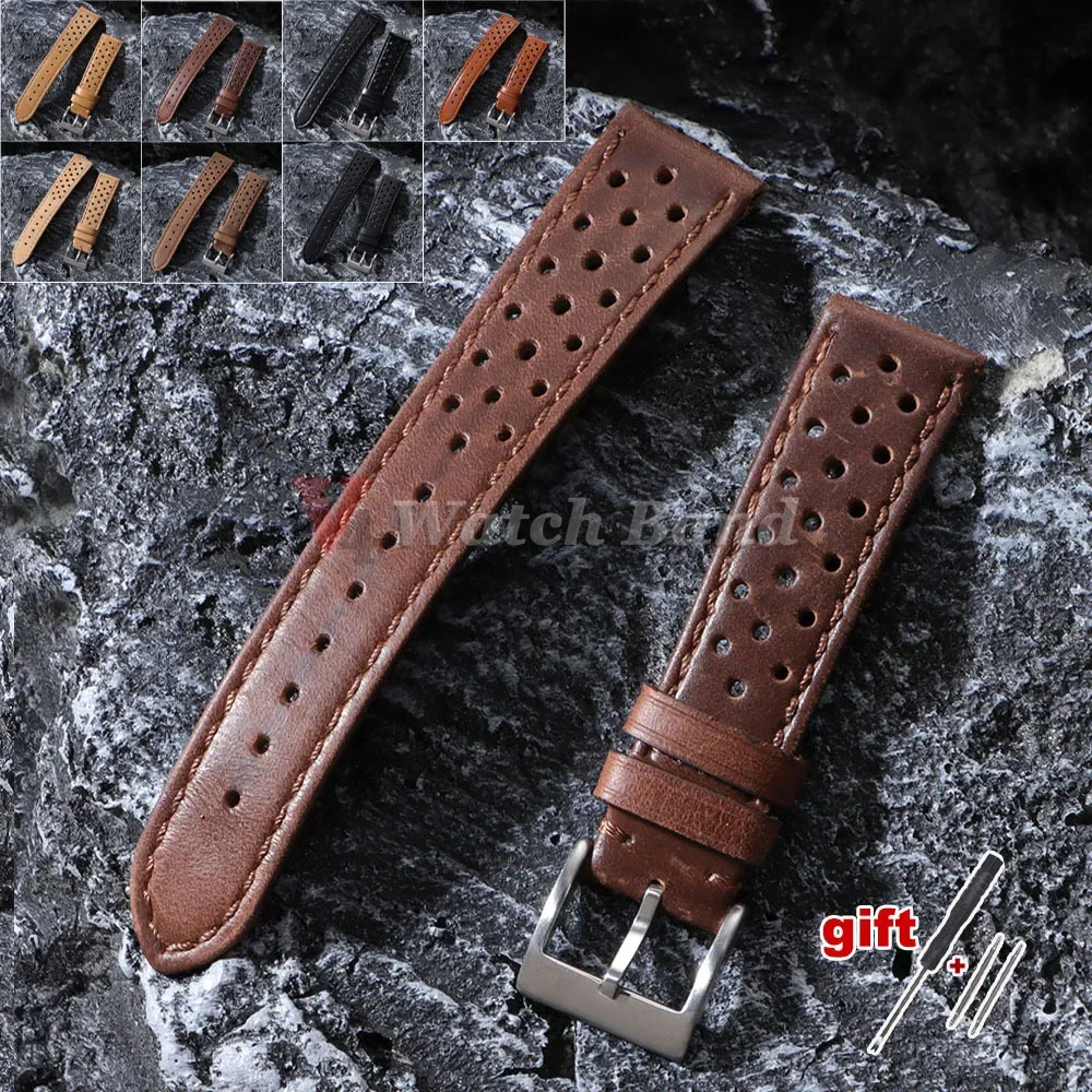 Vintage Genuine Leather Strap 18 20 22mm Men Women Breathable Bracelet Universal Cowhide Watch Band Accessories Sport Wrist Belt