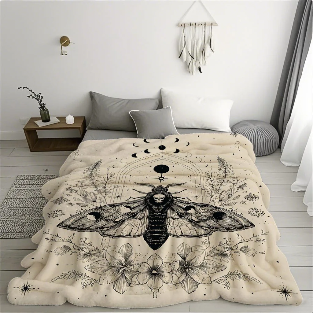 A Halloween Moth-pattern Printed Flannel Blanket. Suitable for Sofas, Offices, Beds, Camping, and Travel. A Versatile All-season Gift Blanket - Machine Washable