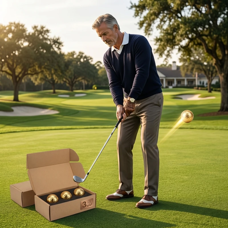 3Pcs Boxed Golf Ball Portable High Quality Double Layer Gold Plating Golf Ball Accessory Golden