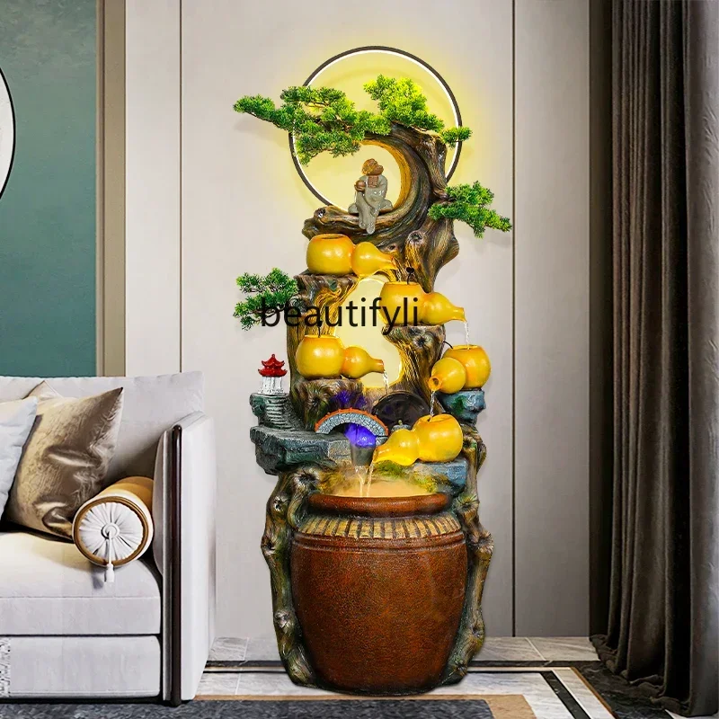 

New Chinese Zen flowing water fountain gourd ornament living room entrance, circulating water, floor water landscape