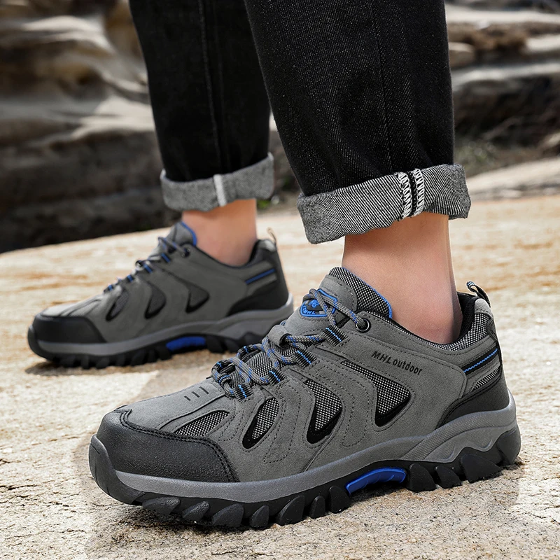 Men Breathable Hiking Shoes Non Slip Outdoor Trekking Sneakers Lightweight Wear Resistant Mountain Climbing Walking Shoes