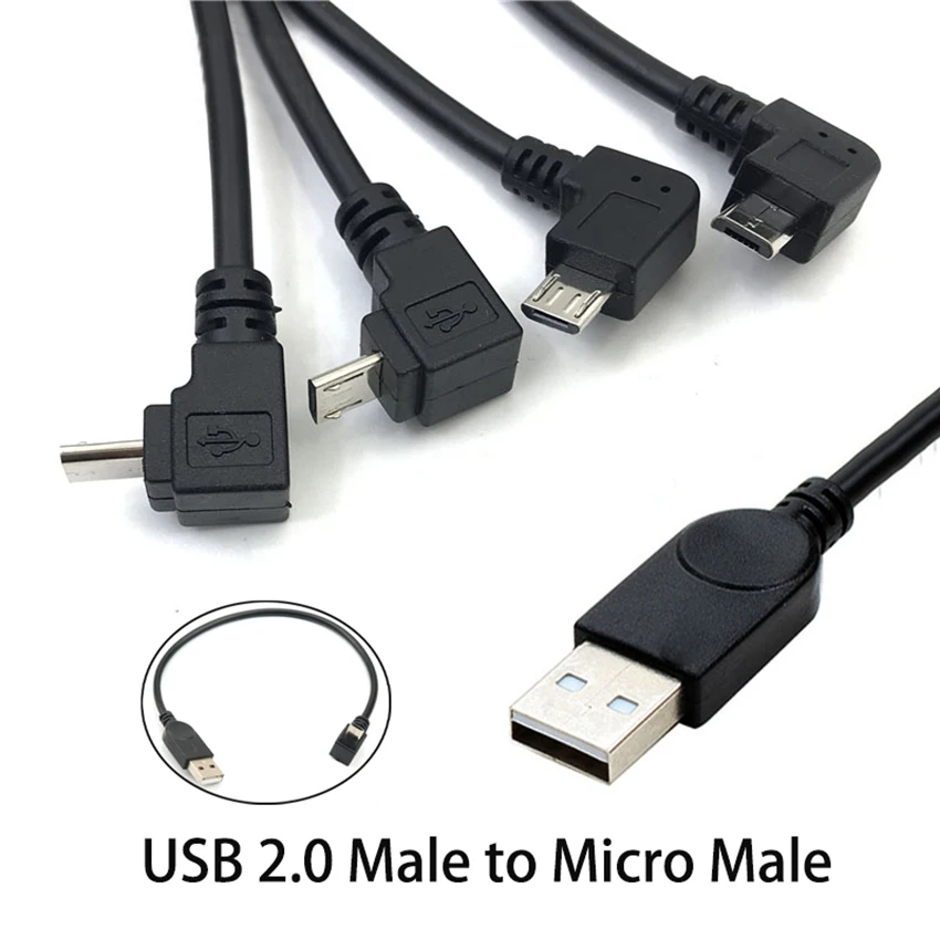 1PCS USB 2.0 Male to Micro Male Data transfer Charge Connector UP Down Left Right Angled 90 Degree Cable Adapter