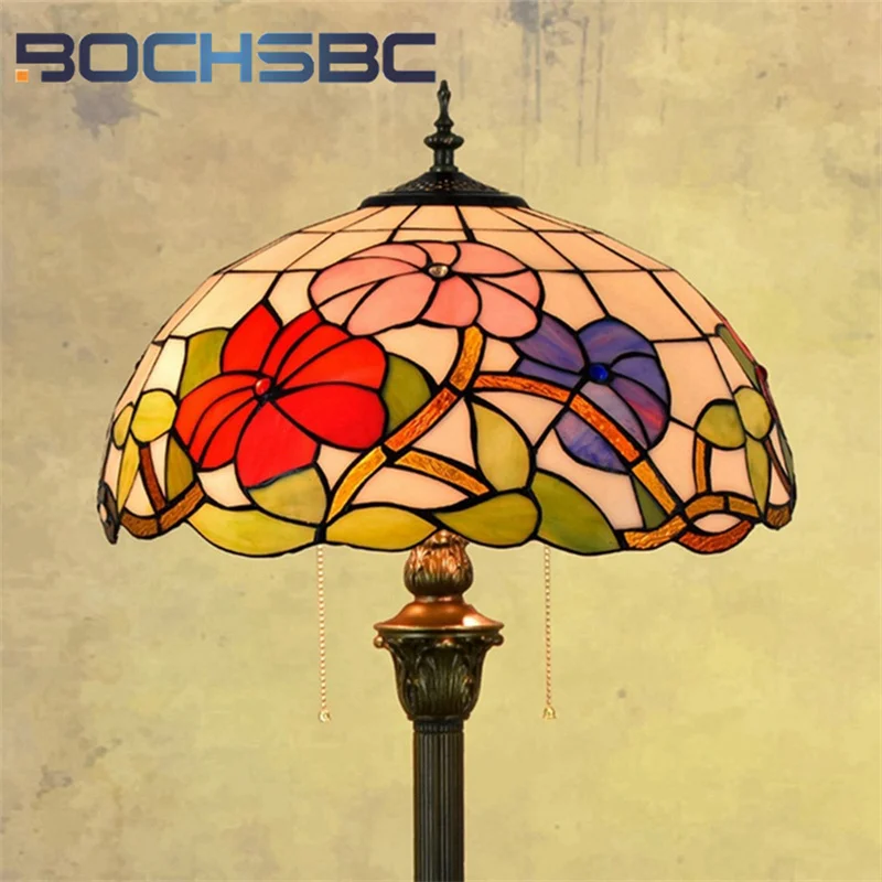 BOCHSBC Tiffany 16 inch American style glass floor lamp creative decoration living room dining room bedroom bedside tripod lamp