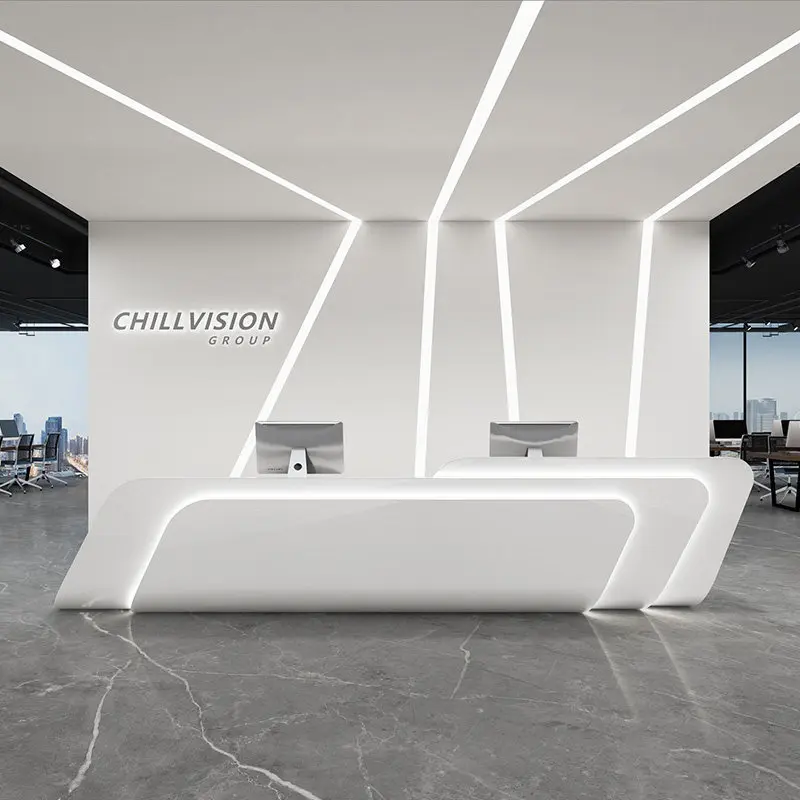BeautySpa Glass Salon Reception Desks Wood Drawers Luxury Modern Reception Desks Beauty Salon Curved Comptoir Office Furniture